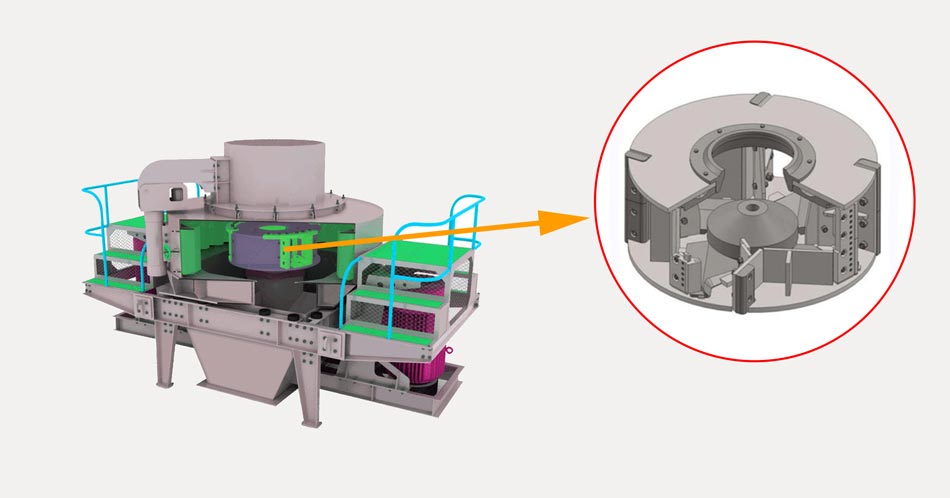 分料錐在VSI制砂機中的應(yīng)用示意圖